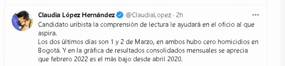 Claudia López répond à Juan Pablo Celis