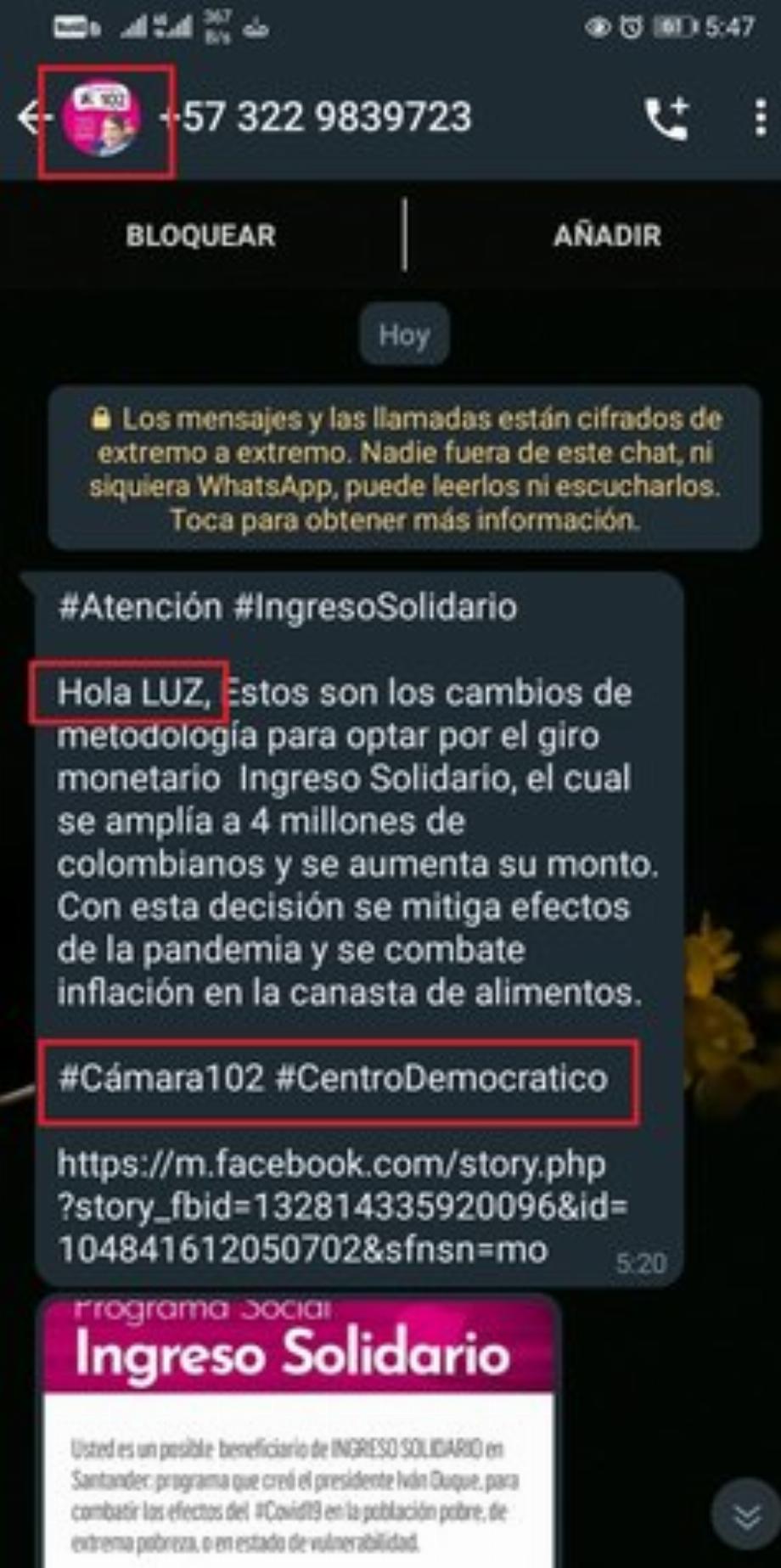 De cette façon, les messages sont arrivés via WhatsApp Photo : lasillavacia.com