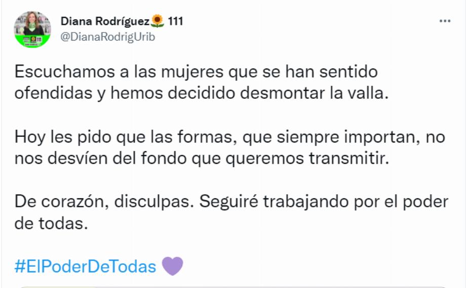Diana Rodríguez s'excuse pour la clôture électorale Photo : Twitter @DianaRodrigUrib