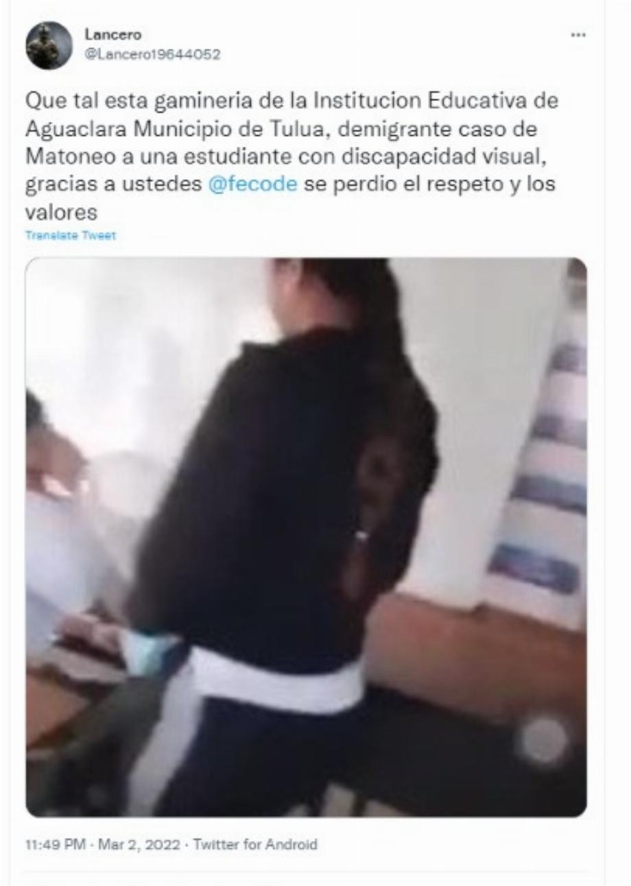Vidéo diffusée sur les réseaux sociaux du harcèlement présumé de la jeune femme aveugle Photo : Twitter @Lancero19644052