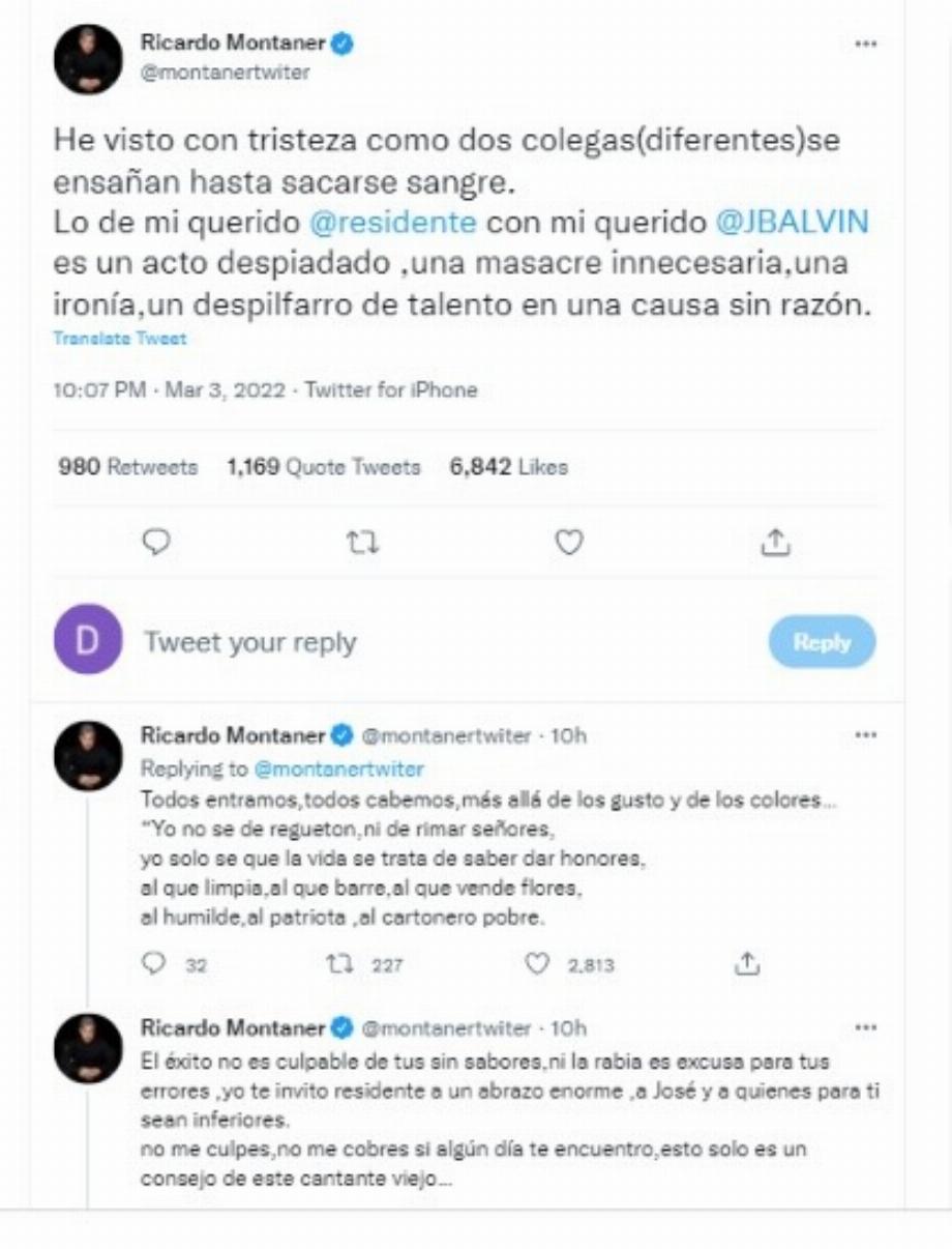 Ricardo a exprimé son opinion sur ses réseaux sociaux Photo : Twitter @montanertwiter