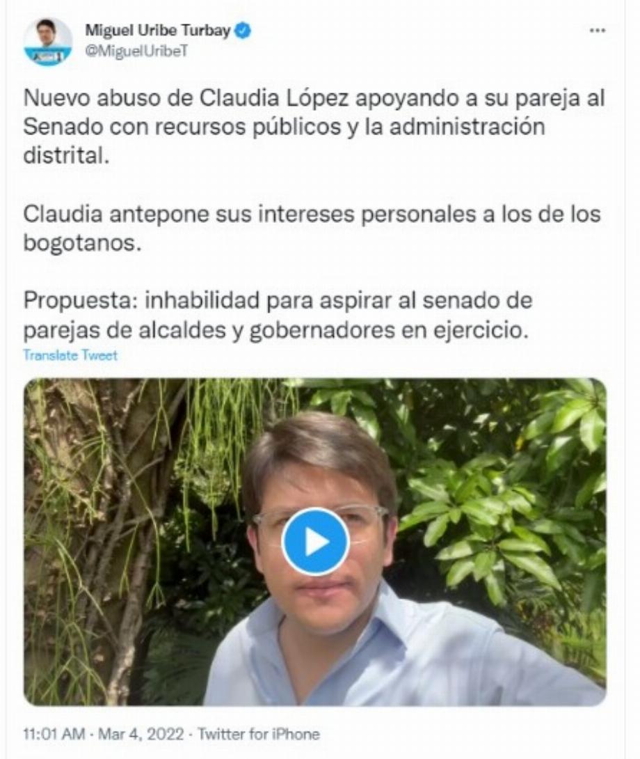 C'est ainsi qu'il l'a publié sur ses réseaux sociaux Photo : Twitter @MiguelUribeT