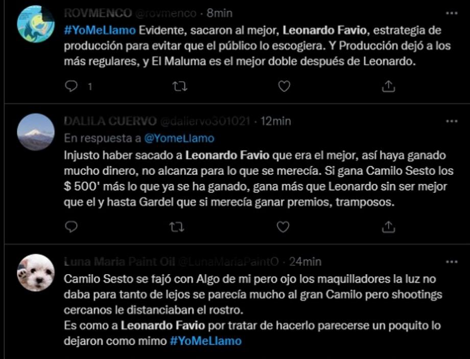 Réactions sur les réseaux sociaux à l'élimination de Leonardo Favio de 'Je m'appelle' (2021-2022). Gazouillement de photos