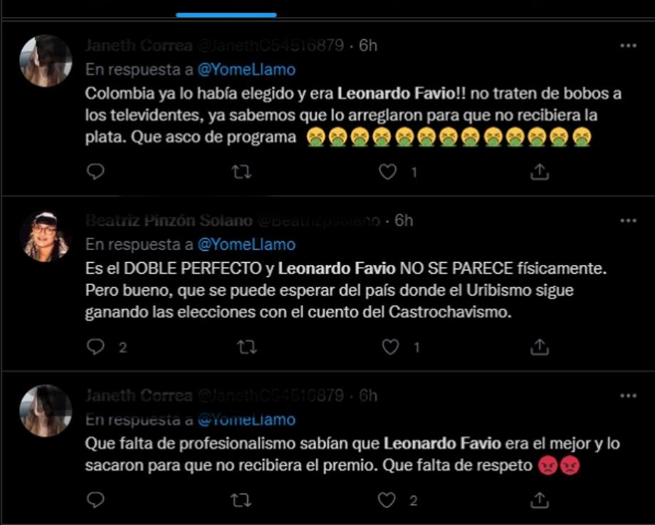 Réactions sur les réseaux sociaux à l'élimination de Leonardo Favio de 'Je m'appelle' (2021-2022). Gazouillement de photos