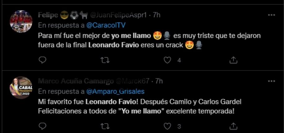 Réactions sur les réseaux sociaux à l'élimination de Leonardo Favio de 'Je m'appelle' (2021-2022). Gazouillement de photos