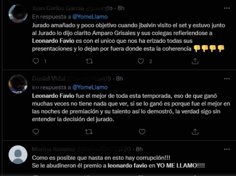 Réactions sur les réseaux sociaux à l'élimination de Leonardo Favio de 'Je m'appelle' (2021-2022). Gazouillement de photos