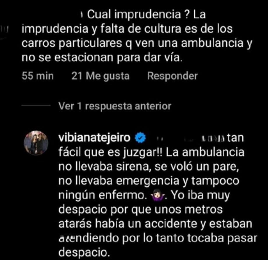 Vibiana Tejeiro, mère de Lina Tejeiro, a eu un accident. Photo : Instagram